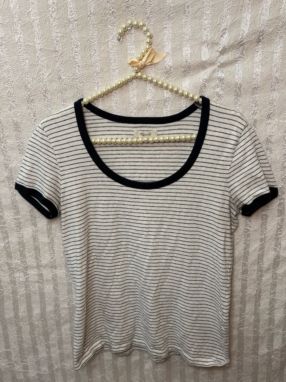 Madewell Black & White Striped Scoop Neck Tee - Size Small